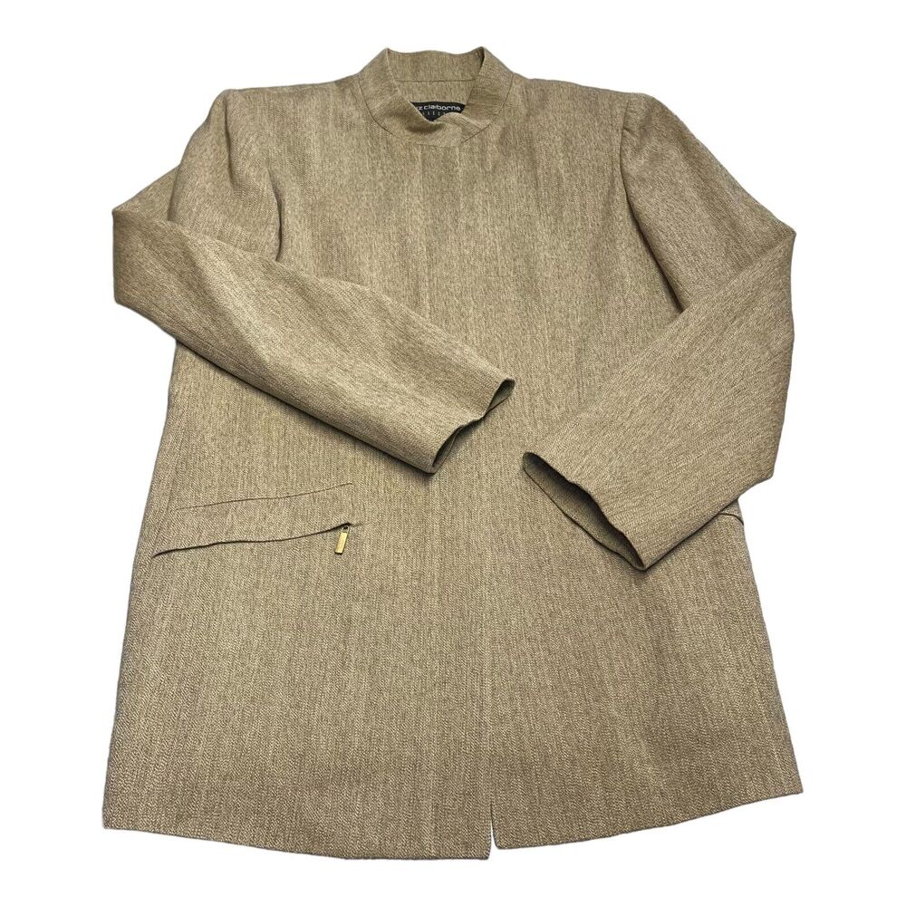 Liz Claiborne Jacket Sweater Blazer Women's 10 Beige Hidden Zip Long Sleeve